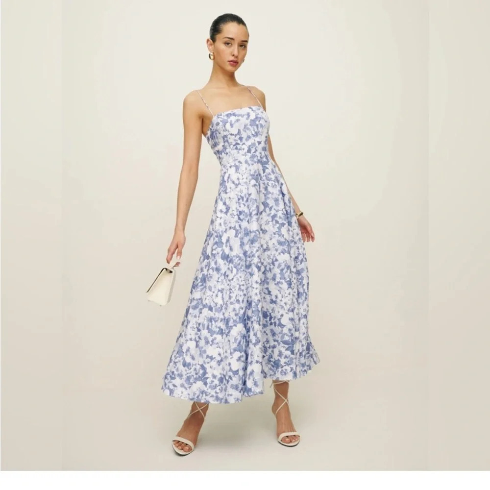 Reformation Monette Linen Floral Maxi Midi Dress Larkspur Blue White size 2 - Picture 7 of 7